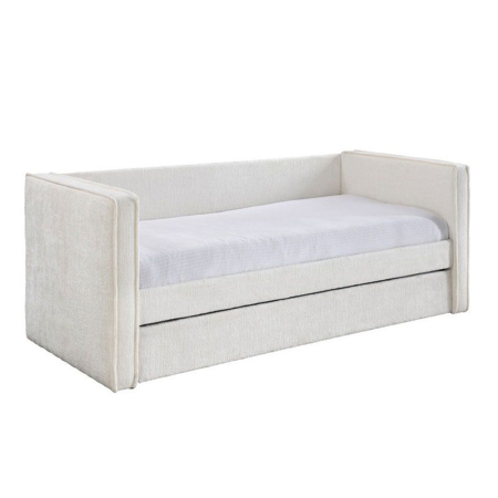 Paturi in Stil Modern - Pat de zi din catifea crem cu loc de dormit suplimentar extensibil
