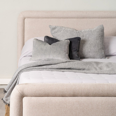 Pat tapițat bej din stofă premium [7]