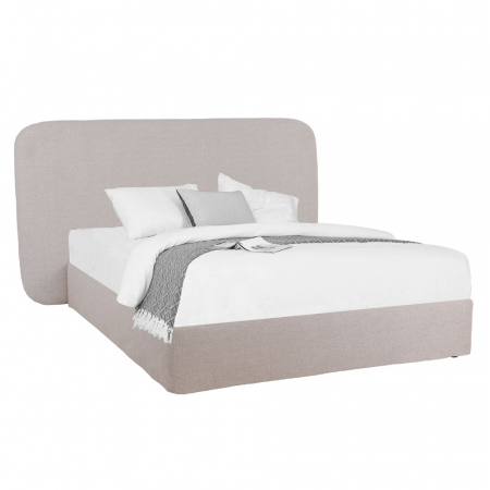 Paturi - Pat dublu tapițat crem cu tăblie ovală – design luminos și modern