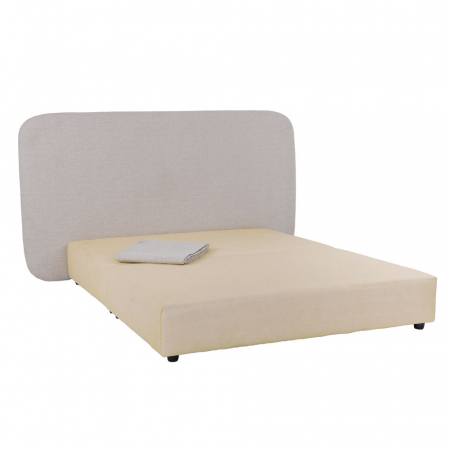 Pat dublu tapițat crem cu tăblie ovală – design luminos și modern [3]