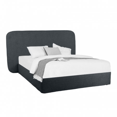 Paturi - Pat tapițat gri antracit cu tăblie ovală – design fluid și elegant