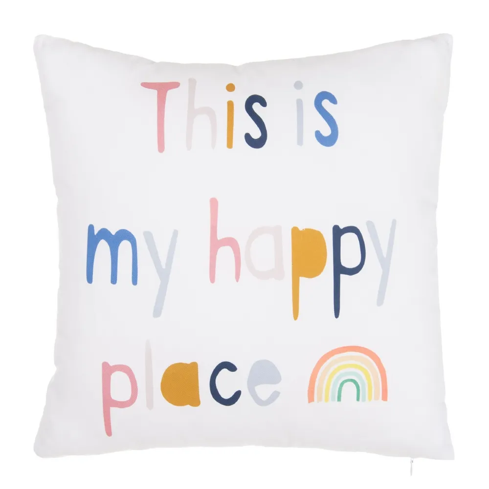 Perne decorative camera copilului - Perna bumbac copii Happy place | Perne motivationale copii | CreativDeco.ro