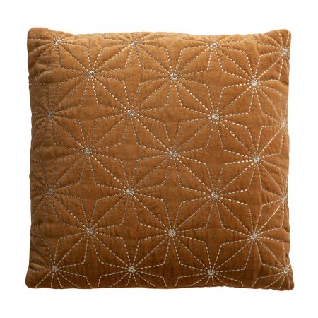 Textile - Perna decorativa catifea Ocru broderie|Perne elegante de calitate