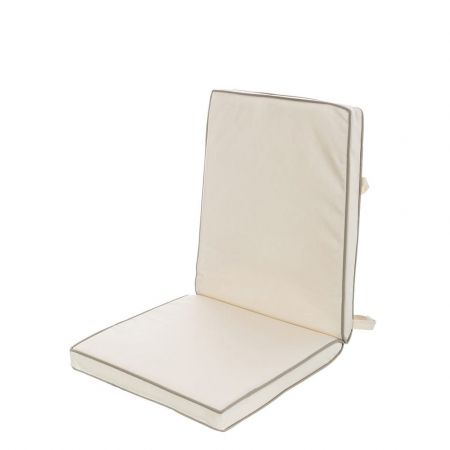 Accesorii Exterior - Perna de scaun crem cu spătar jos – 90x40x4 cm, contur taupe, impermeabilă