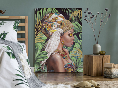 Pictura Canvas Femeie Africana Papagal Alb CreativDeco [4]