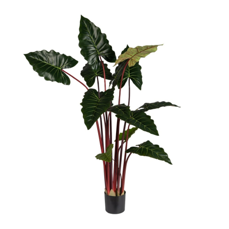 Flori, Plante artificiale - Plantă artificială Alocasia cu frunze mari verzi și ghiveci negru