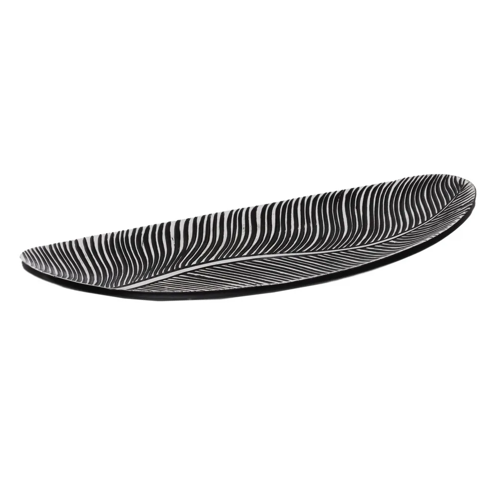 Platou Decorativ Fern Alb-Negru, 49cm - CreativDeco.ro