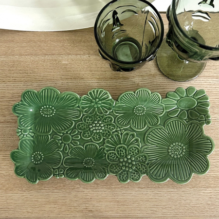 Platou decorativ faianță verde lucios 13x26cm Jonas Opjet [2]