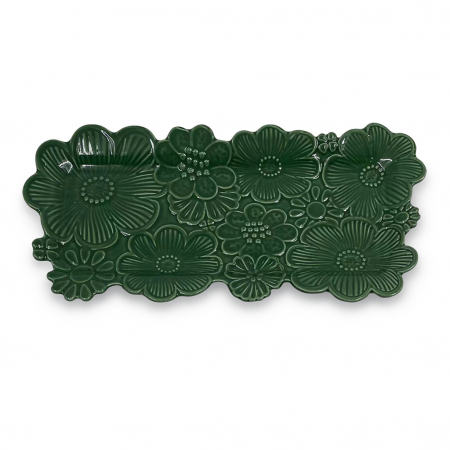 Servirea mesei - Platou decorativ faianță verde lucios 13x26cm Jonas Opjet
