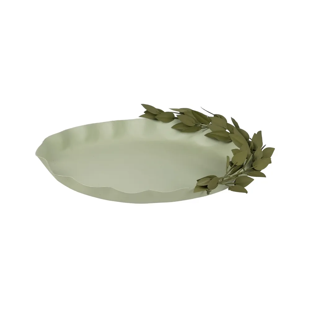 Platouri - Platou verde rotund cu model antic | Accesorii decorative