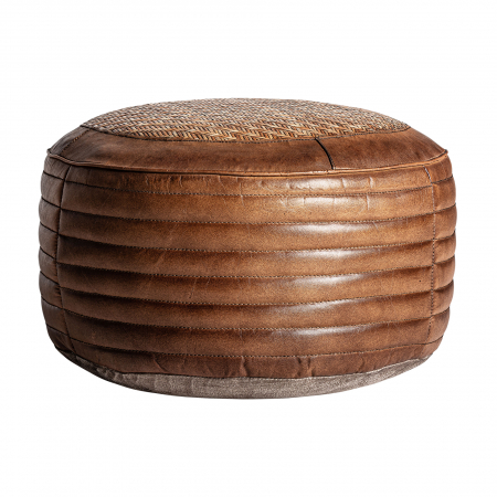 MEGA PROMOTII - Puf vintage piele si ratan | Pufuri confortabile living