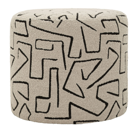 Mobilier - Puf rotund cu imprimeu abstract bej negru 44x40 cm