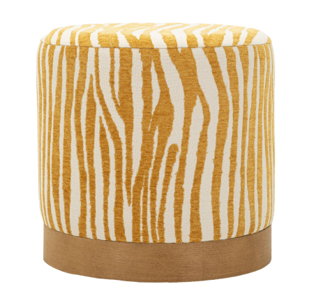Mobilier - Puf rotund cu imprimeu zebra mustar si baza maro 40x40 cm