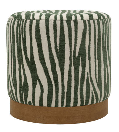 Mobilier - Puf rotund cu imprimeu zebra verde si baza maro 40x40 cm