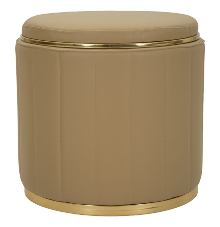 Puf rotund cu spațiu de depozitare maro și detalii aurii design modern