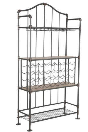 Biblioteca, rafturi, vitrine - Raft Manhattan cu suport sticle si pahare. Rafturi metalice bucatarie in stil industrial. Mobilier vintage multifunctional CreativDeco.