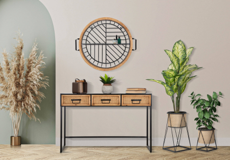 Raft de perete rotund cu detalii din ratan|Rafturi elegante|CreativDeco [1]