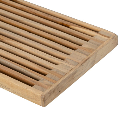 Raft de perete din lemn de tec reciclat waterfall cu sipci canelate tip baguette montaj reversibil – vedere frontală, caneluri tip baguette. [4]