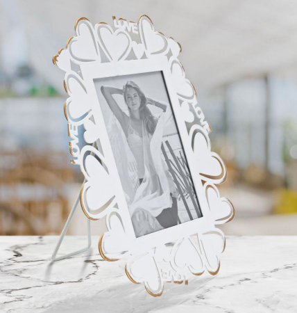 Rama foto metalica inimi alb-auriu, design romantic CreativDeco.ro. [4]