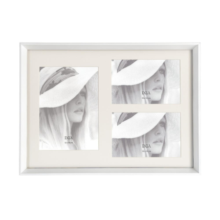 CADOURI - Ramă foto multiplă albă din MDF pentru trei fotografii cu protecție din metacrilat