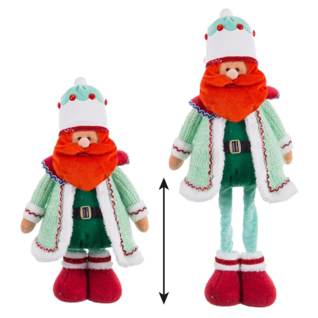 Scandinav - Rege verde mentă cu picioare lungi din textil cu coroană barbă portocalie palton cu blană și cizme roșii