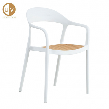 Mobilier Gradina - Scaun alb cu șezut natur model Bistrot