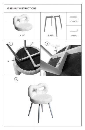 Scaun modern alb cu tapițerie boucle și spătar fundiță Ilary [10]