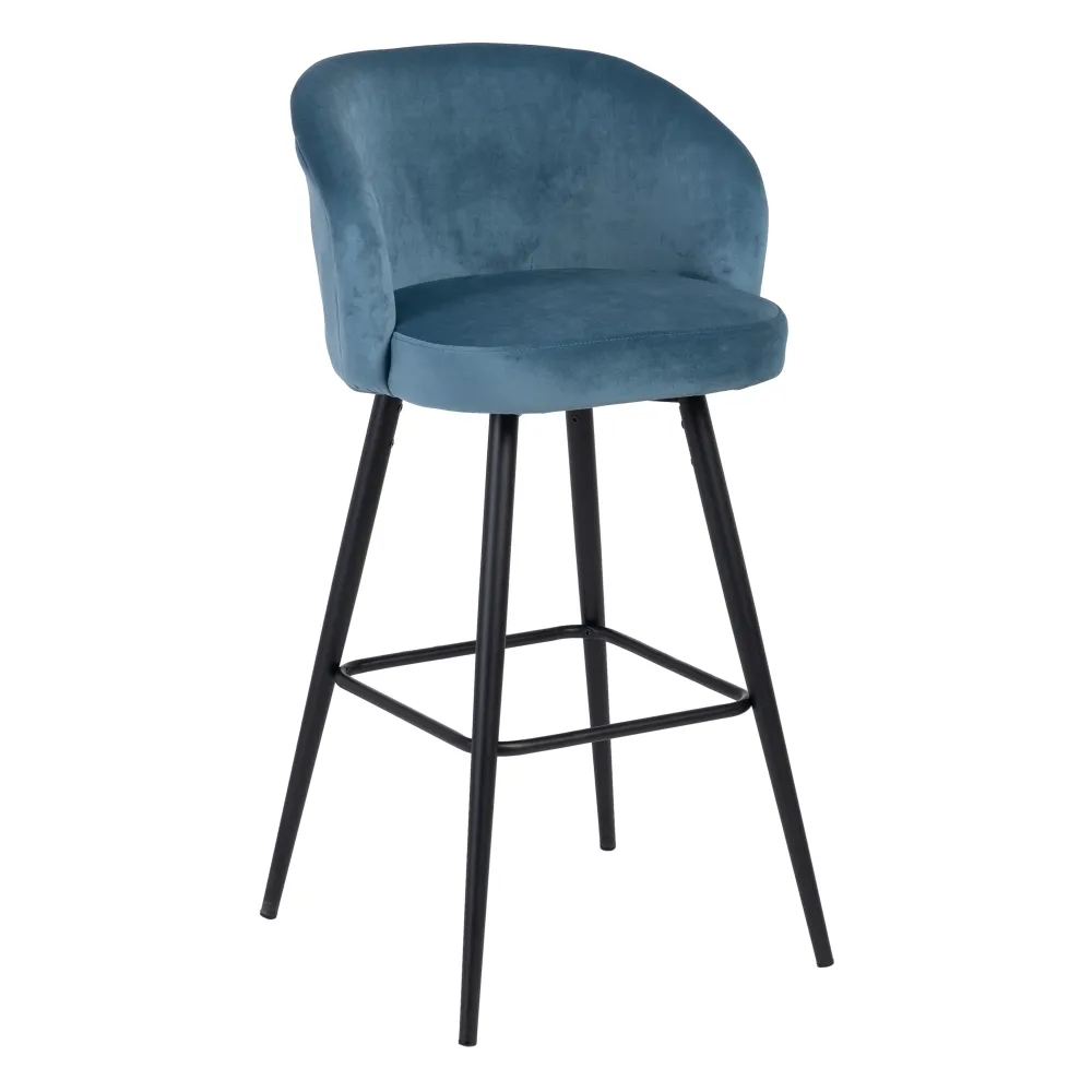 Scaune de bar - Scaune bar din catifea bleu cu picioare metalice negre – set 2 bucăți