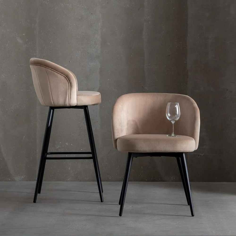 Scaun bar bej, catifea metal [1]