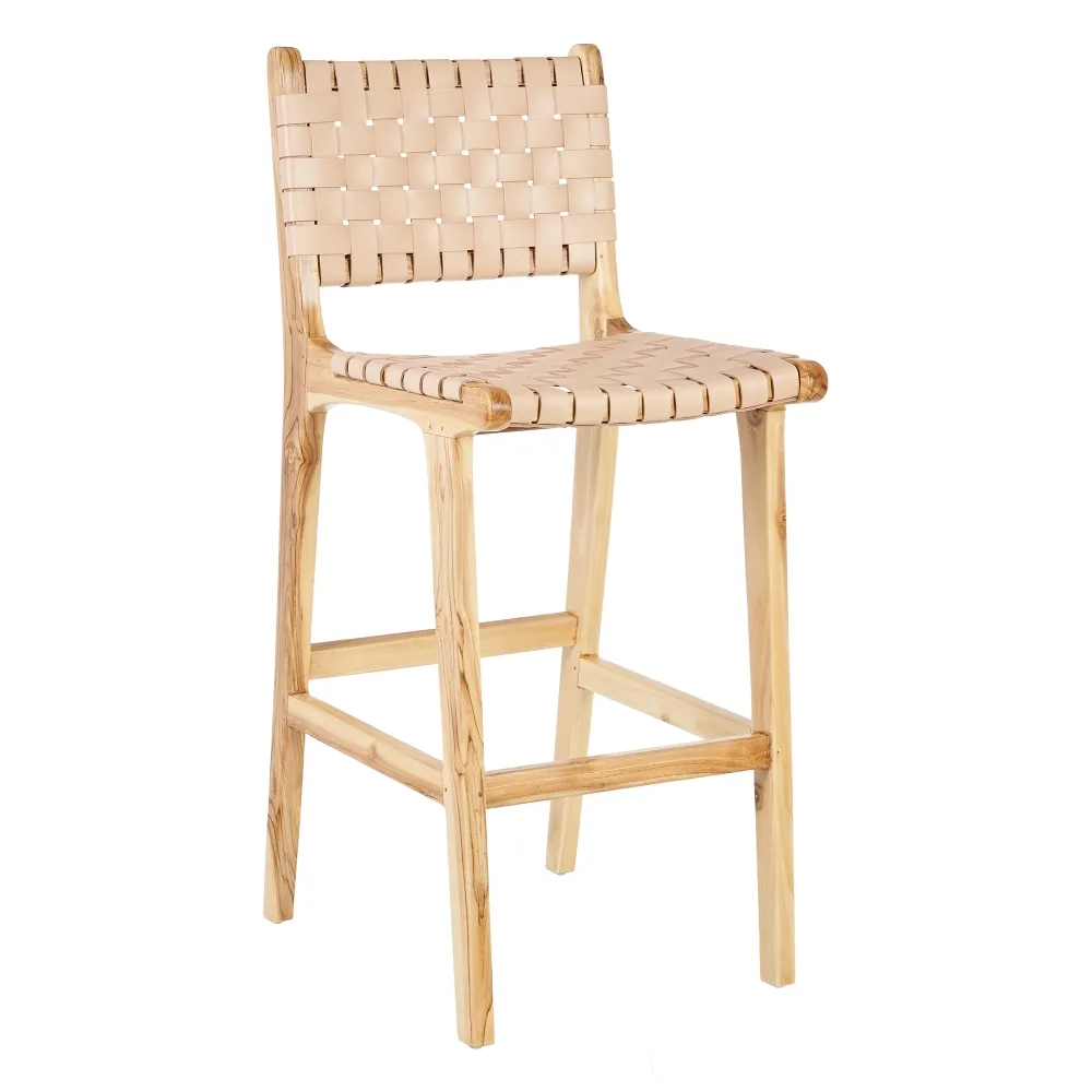 Scandinav - Scaun Bar Bej Lemn Tec piele, creativdeco.ro