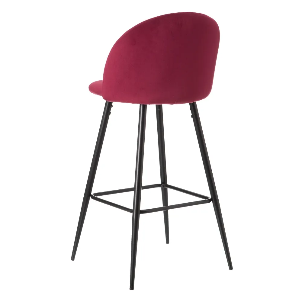 Scaun de bar rosu Bordeaux din catifea si metal | creativdeco.ro [4]