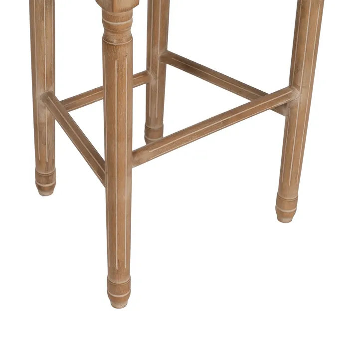Scaun bar înalt cu spătar oval, lemn sculptat și tapițerie din in alb, 45×55×116 cm [7]