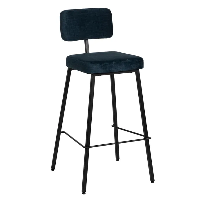 Industrial - Scaun bar albastru cu cadru metalic negru și design ergonomic – stil horeca contemporan