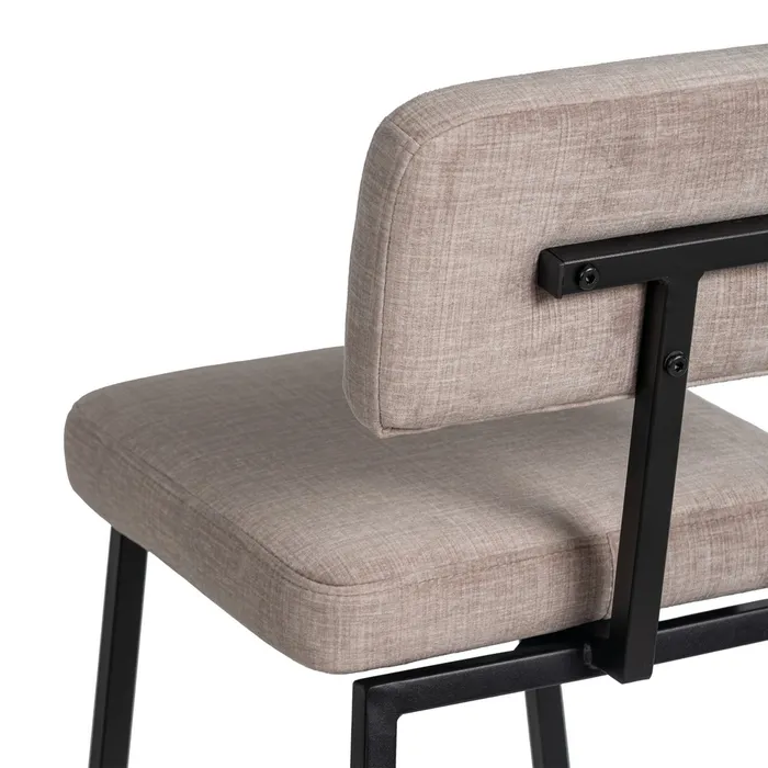 Scaun bar bej cu tapițerie textilă și cadru metalic negru – stil horeca modern [4]