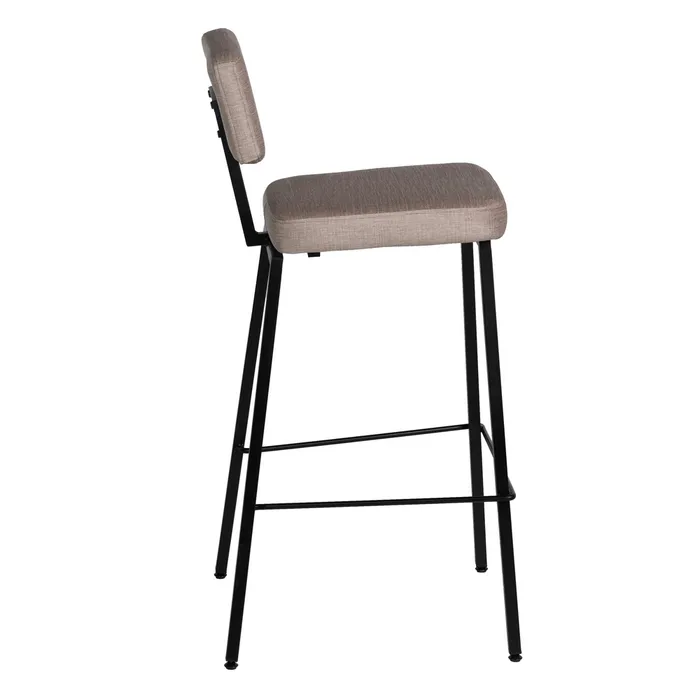 Scaun bar bej cu tapițerie textilă și cadru metalic negru – stil horeca modern [2]