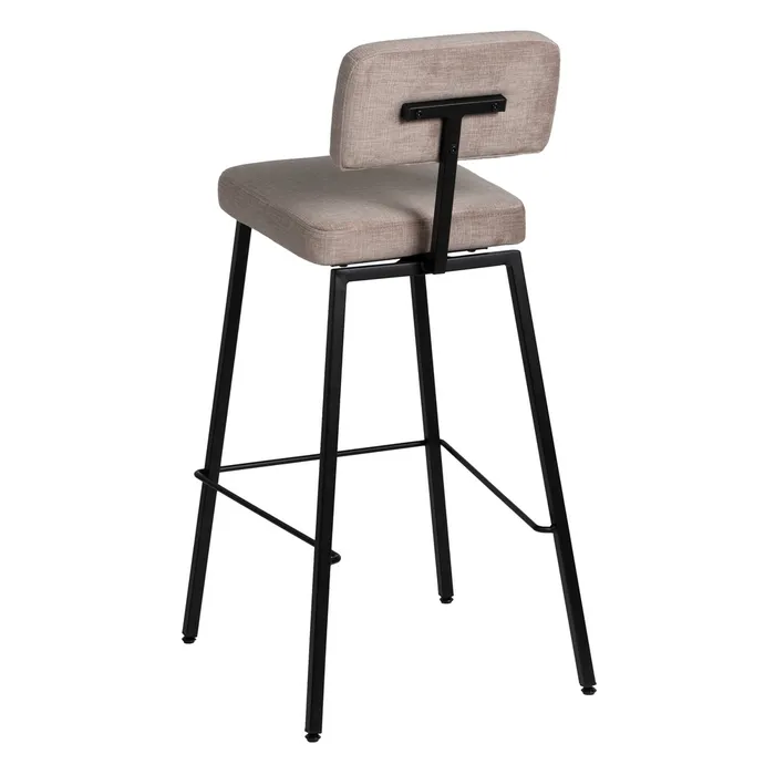 Scaun bar bej cu tapițerie textilă și cadru metalic negru – stil horeca modern [3]
