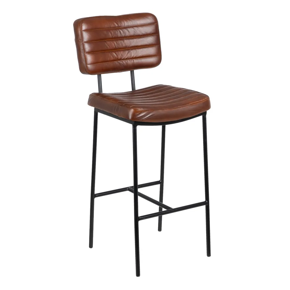 Industrial - Scaun Bar Piele Maro Metal Negru