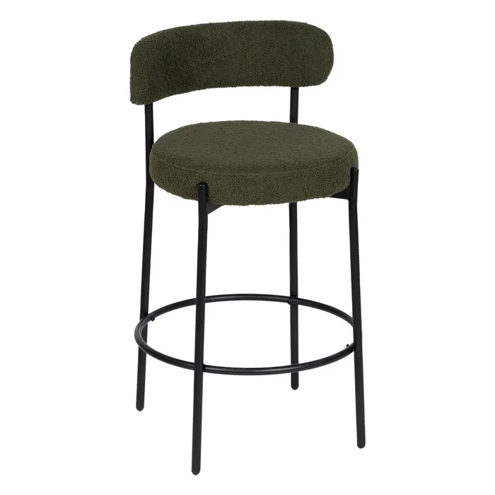 Industrial - Scaun Bar Round Plus, Stofa Boucle Verde, Metal Negru - creativdeco.ro