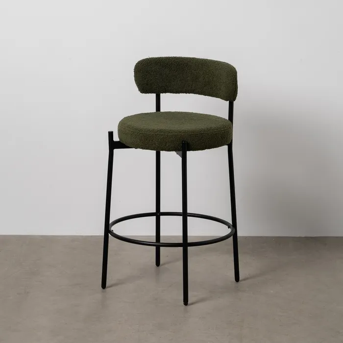 Scaun Bar Round Plus, Stofa Boucle Verde, Metal Negru - creativdeco.ro [1]