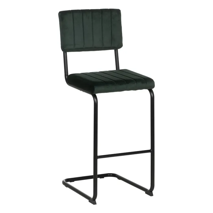 Scaune HORECA - Scaun bar verde cu tapițerie decorativă și cadru metalic negru – stil industrial contemporan