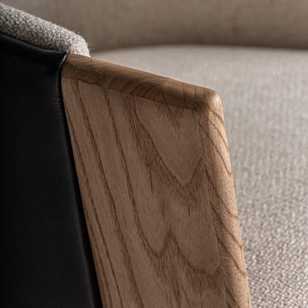 Scaun dining Nara piele negru-maro cu structură din stejar și tapițerie crem [5]