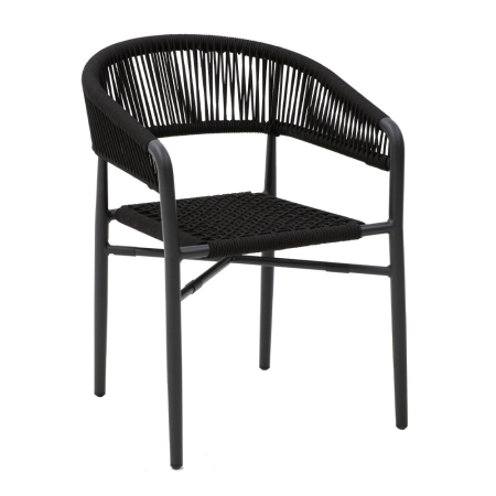 MEGA PROMOTII - Scaun cu brațe din aluminiu negru și ratan sintetic tip cord