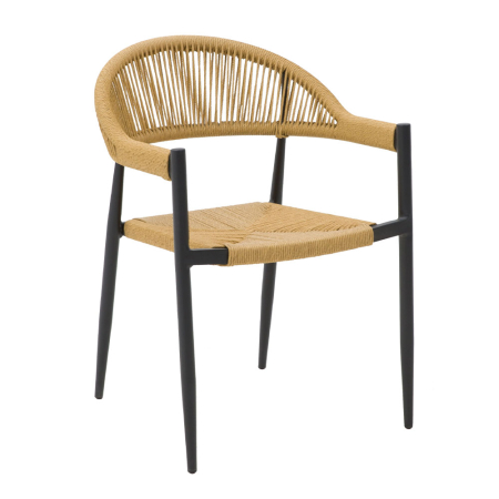 MEGA PROMOTII - Scaun cu brațe aluminiu negru și ratan sintetic natural
