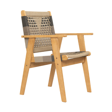 MEGA PROMOTII - Scaun cu brațe din lemn de acacia și frânghie multicoloră