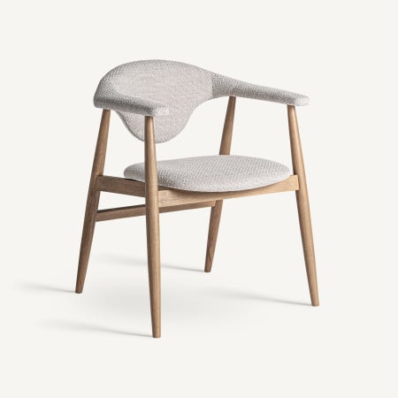 Mobilier - Scaun cu spătar gri curbat în brațe rotunjite, șezut oval și cadru de fag deschis