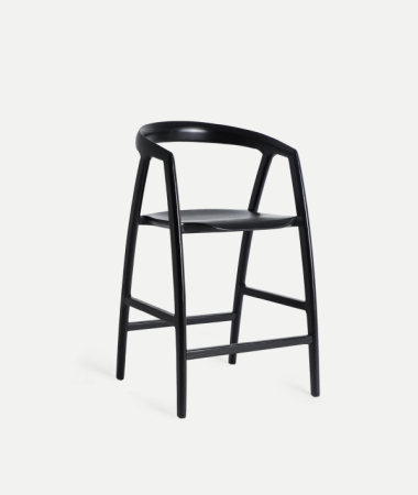 Scaune - Scaun de bar din lemn de ulm negru cu design scandinav Hasloch