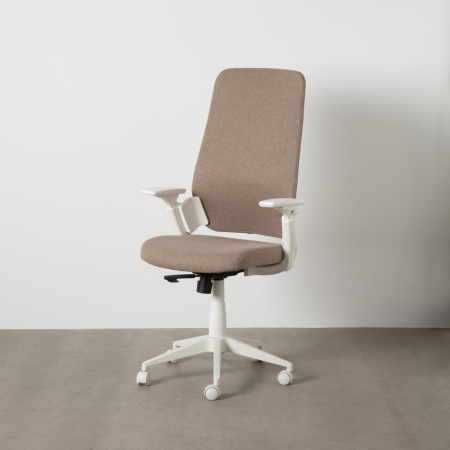 Scaune in Stil Modern - Scaun de birou taupe cu roți tapitat din stofă cu structură metalică