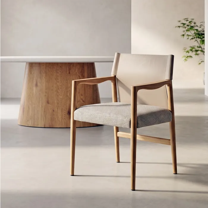 Scaune Dining - Scaun de dining și Horeca cu brațe din metal cu aspect de lemn