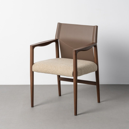 Mobilier - Scaun de dining și Horeca cu brațe din metal maro cu tapițerie crem