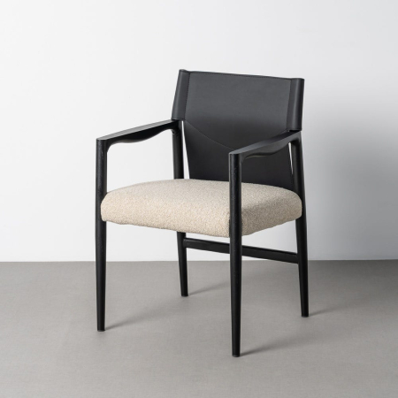 Mobilier - Scaun de dining și Horeca cu brațe din metal negru cu tapițerie crem